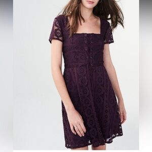 NWT Aeropostale Purple Solid Square-Neck Lace Corset Fit & Flare Dress Size S